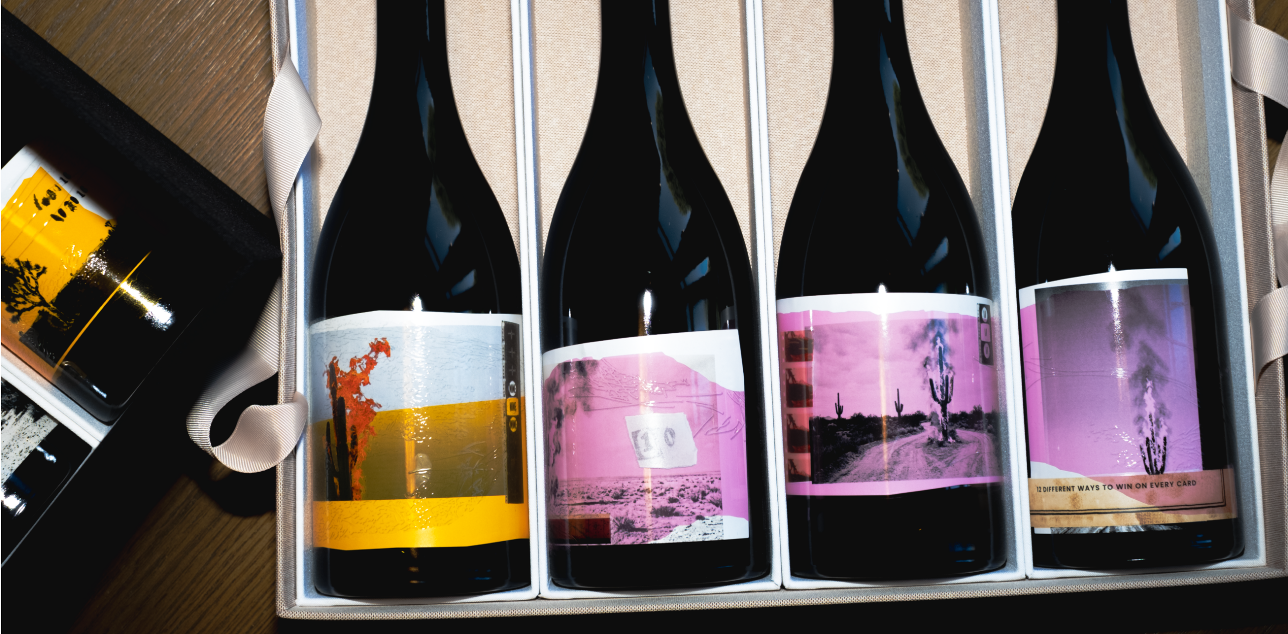 A close up of 8 Years in the Desert Labels 9-12